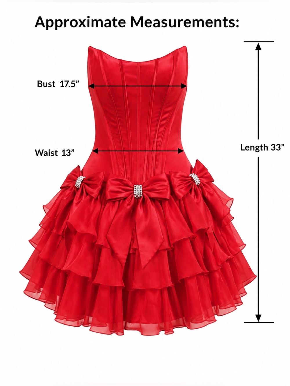 🌹 SHERRI HILL Beautiful Bold Red Drop Waist Bow Ruffle Corset Homecoming Dress - Picture 8 of 10